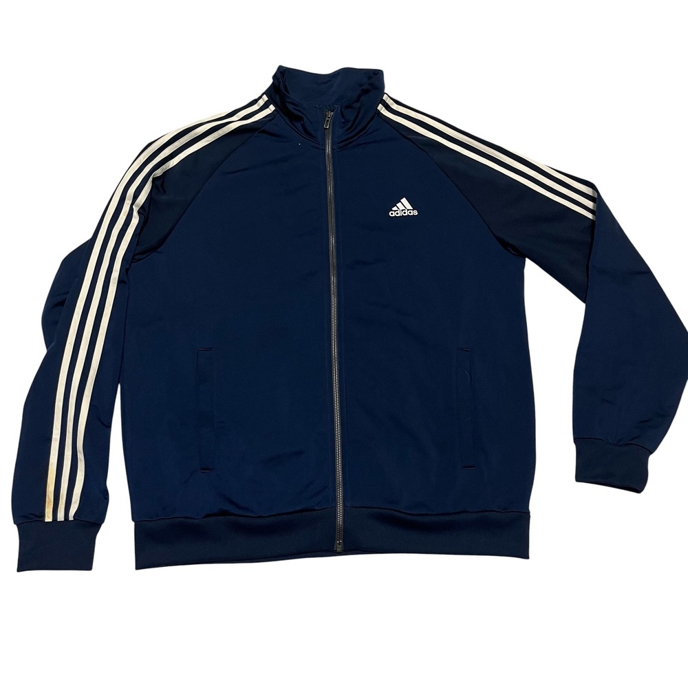 Adidas Mens Navy Blue Three Stripe Full Zip Track Jacket Size Large